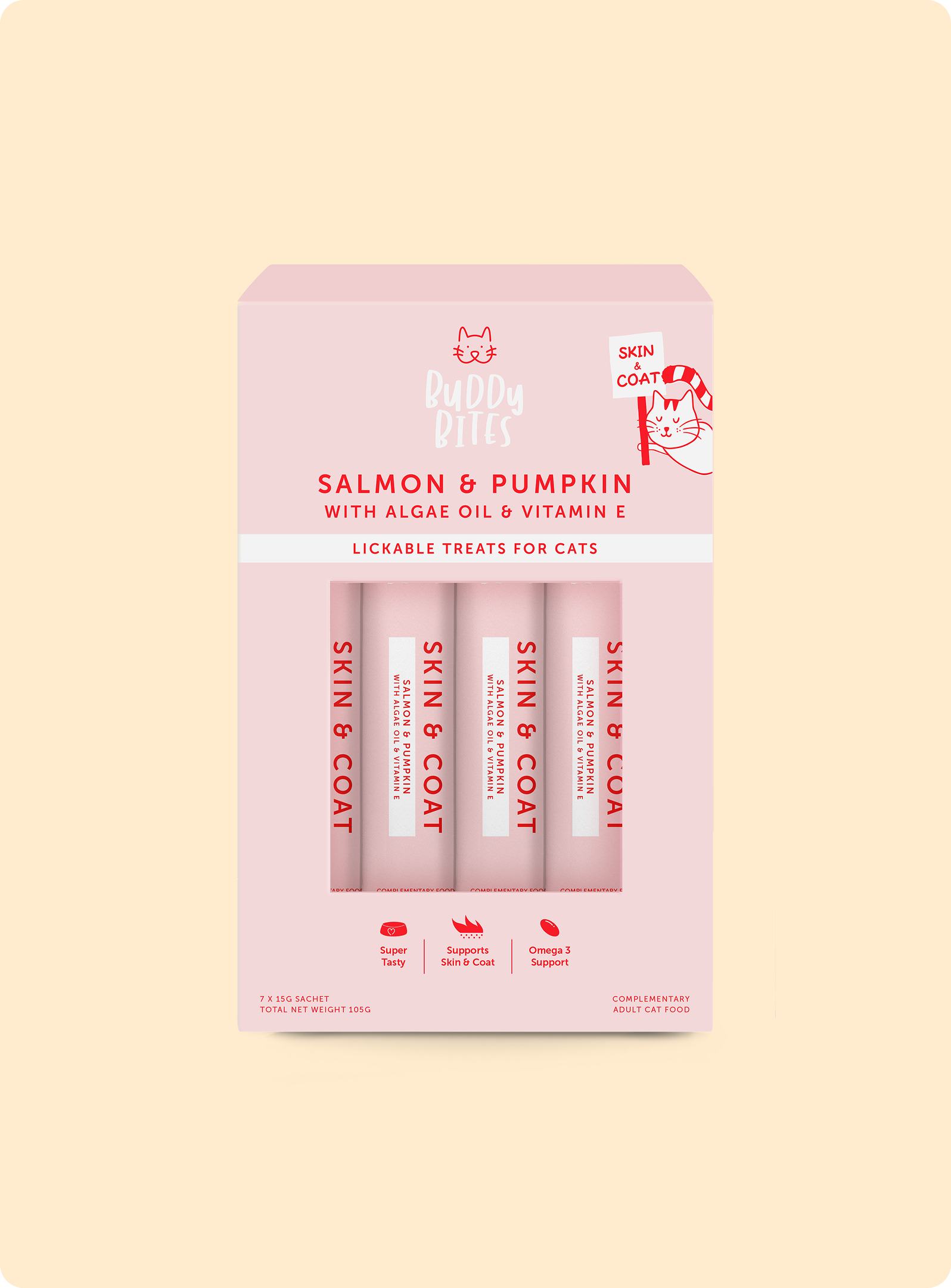 Cat Lickable Treats - Skin & Coat - Salmon with Pumpkin 15gx7
