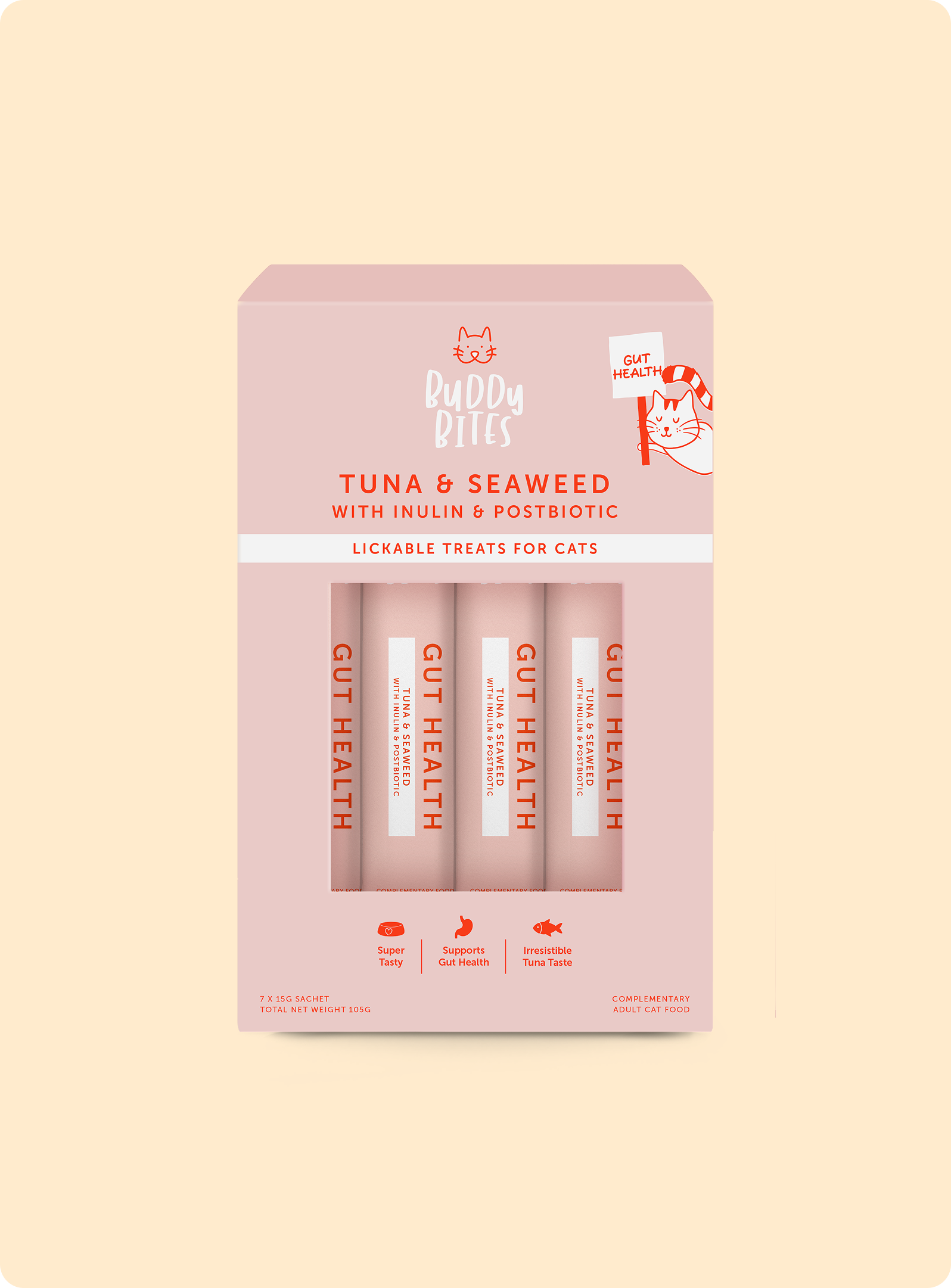 Cat Lickable Treats - Gut Health - Tuna with Seaweed Box 15gx7